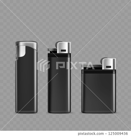 Black Lighters Set with Metal Top and Flip Cap Vector 125009436