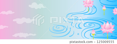 Landscape of lotus water surface and sunset sky 125009555