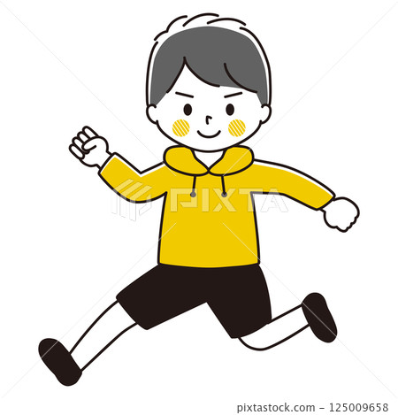 Illustration of a boy running, black hair 125009658