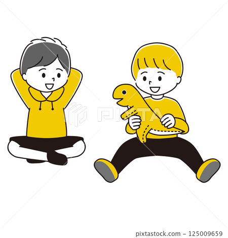 男孩坐著玩耍的插畫 男孩坐著玩耍的插畫 125009659
