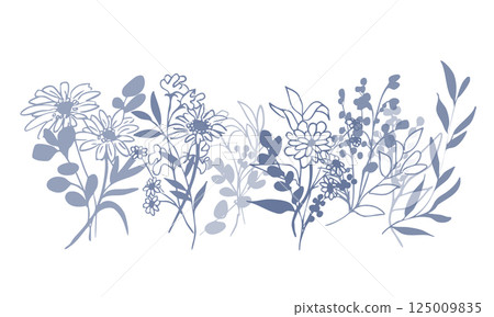 植物的線條畫。植物和花卉的向量插圖。植物裝飾框架。 125009835