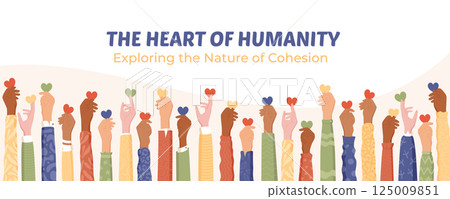 Colorful raised hands holding hearts in a gesture of charity and solidarity. Symbol of diverse community, human connection, and help. Ideal for volunteer banners, nonprofit campaigns, or charity Colorful raised hands holding hearts in a gesture of charity and solidarity. Symbol of diverse community, human connection, and help. Ideal for volunteer banners, nonprofit campaigns, or charity 125009851