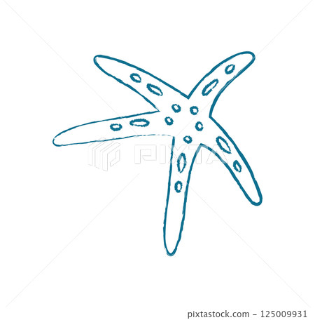 Starfish silhouette doodle crayon style. Marine creature in a flat style. Ocean life, graphic representation, undersea concept, potential for summer projects. Starfish silhouette doodle crayon style. Marine creature in a flat style. Ocean life, graphic representation, undersea concept, potential for summer projects. 125009931