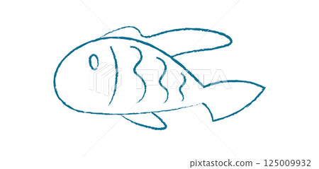 Aquatic fish silhouette doodle. Cartoon representation of a swimming creature. Underwater school of fish, ocean context, summer visual style, suitable for creative projects. Chalk and crayon style Aquatic fish silhouette doodle. Cartoon representation of a swimming creature. Underwater school of fish, ocean context, summer visual style, suitable for creative projects. Chalk and crayon style 125009932