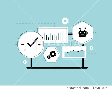 AI-powered dashboards deliver real-time analytics and business insights for smarter decision-making, predictive strategy and enhanced performance. Real-time analytics dashboard vector illustration AI-powered dashboards deliver real-time analytics and business insights for smarter decision-making, predictive strategy and enhanced performance. Real-time analytics dashboard vector illustration 125010038