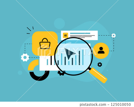End-to-end analytics connects multichannel data to evaluate marketing campaign performance, boost ROI and drive smarter decisions. End-to-end marketing analysis vector illustration and icons 125010050