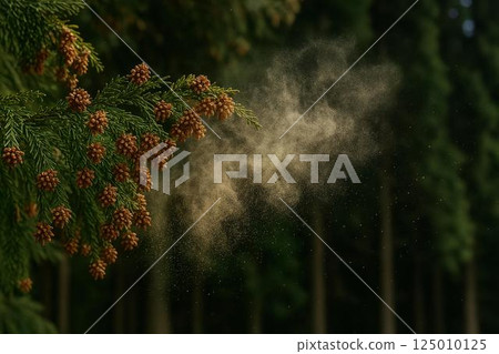 雪松林和雪松花粉影像 125010125