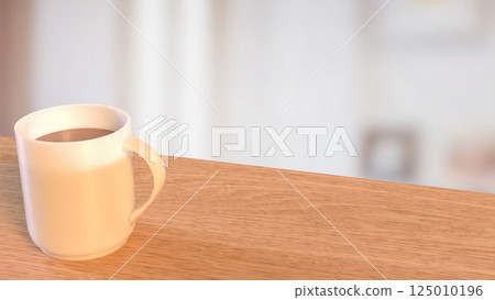 The coffee cup on wood table for hot drink concept 3d Rendering. 125010196