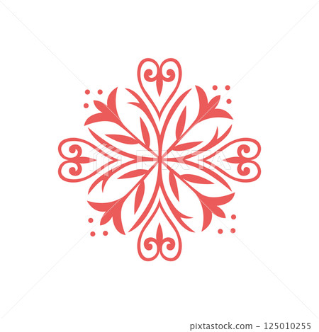 Vector Kyrgyz ornament with heart-like shapes and symmetrical folk motifs. Inspired by nomadic heritage and Central Asian art. Perfect for textile and decor. 125010255