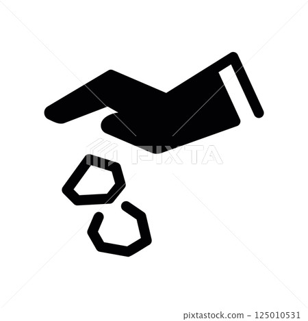 Icon showing a hand discarding small pieces of trash irresponsibly 125010531