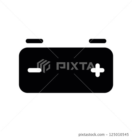 Icon representing a typical automotive battery with positive and negative terminals Icon representing a typical automotive battery with positive and negative terminals 125010545
