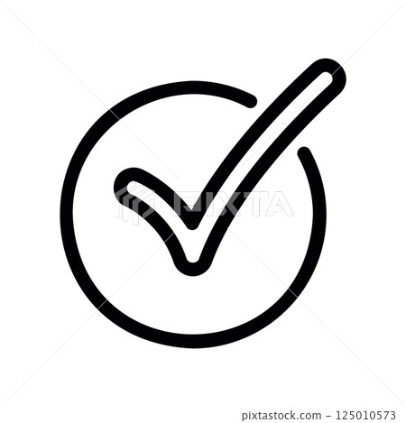 Checkmark symbol enclosed within a circle indicating approval or completion Checkmark symbol enclosed within a circle indicating approval or completion 125010573