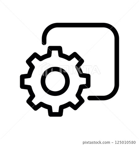 Single gear icon enclosed within a rounded square frame representing component settings Single gear icon enclosed within a rounded square frame representing component settings 125010580