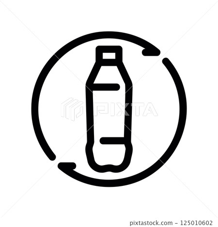 Plastic bottle icon enclosed within a circular arrow symbolizing recycling process loop Plastic bottle icon enclosed within a circular arrow symbolizing recycling process loop 125010602
