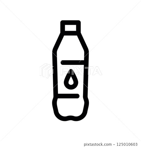 Plastic beverage bottle icon featuring a water drop symbol indicating liquid content Plastic beverage bottle icon featuring a water drop symbol indicating liquid content 125010603