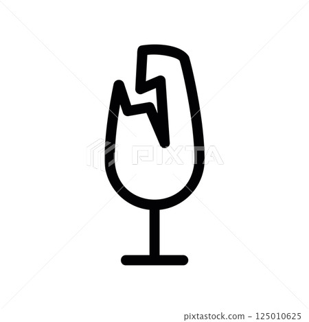 Outline icon of a shattered wine glass symbolizing fragility, accident, or damage event 125010625