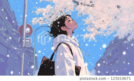 看夜櫻花的婦女 125010671