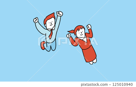 一位商人/求職學生用力跳躍的圖片插圖 125010940