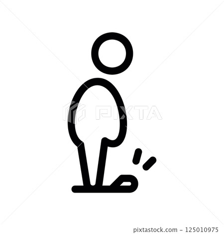 Obese Man with Large Protruding Belly Standing on Weighing Scales Icon 125010975