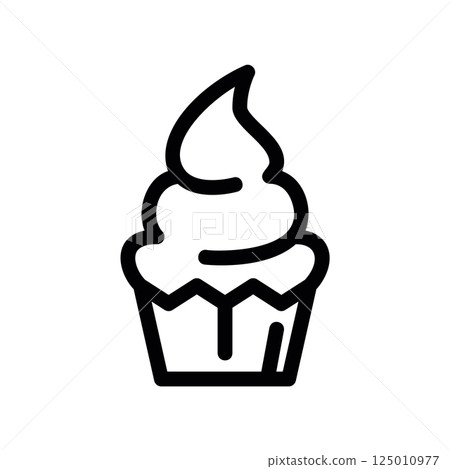 Outline Cupcake Icon with Swirled Frosting Line Art Dessert Symbol 125010977