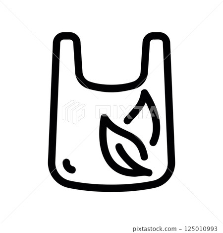 Shopping Bag with Leaves Outline Icon Eco Friendly Carrier Symbol 125010993