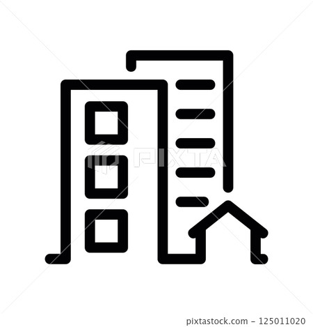 Urban Scene Icon Showing High Rise Buildings Next to Small House 125011020