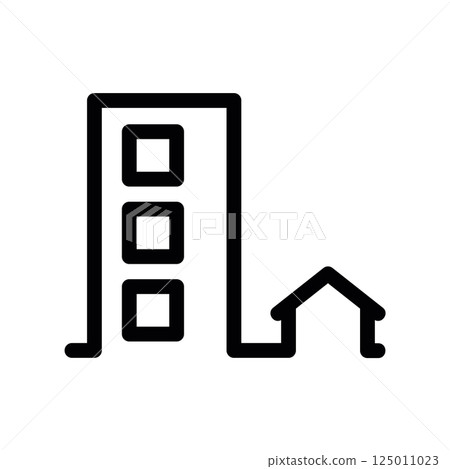Icon Showing Tall Building Structure Adjacent to a Small House 125011023
