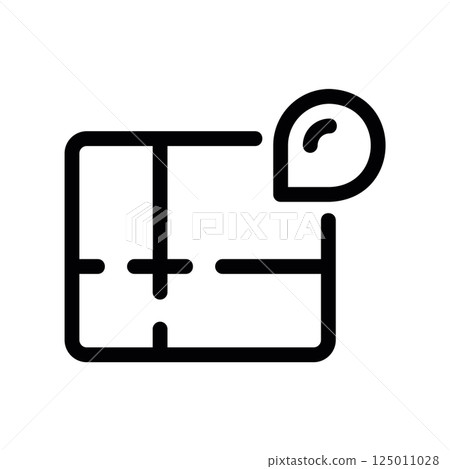 Architectural Plan Icon with Location Pin Indicating Specific Site 125011028