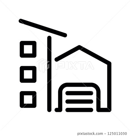 Urban Development Icon with Apartment Block Near Garage Structure Urban Development Icon with Apartment Block Near Garage Structure 125011030