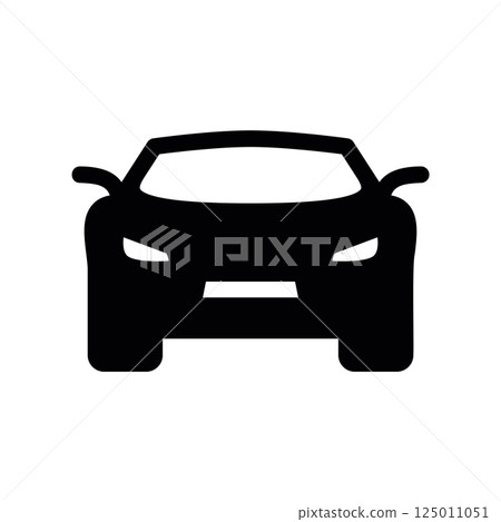 Simple Black Glyph Icon Showing the Front View of a Modern Vehicle 125011051
