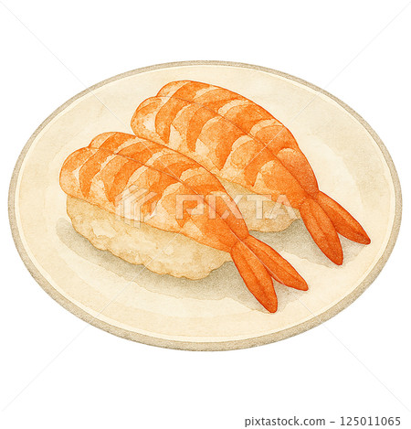 Watercolor illustration of shrimp nigiri sushi (2 pieces) 125011065