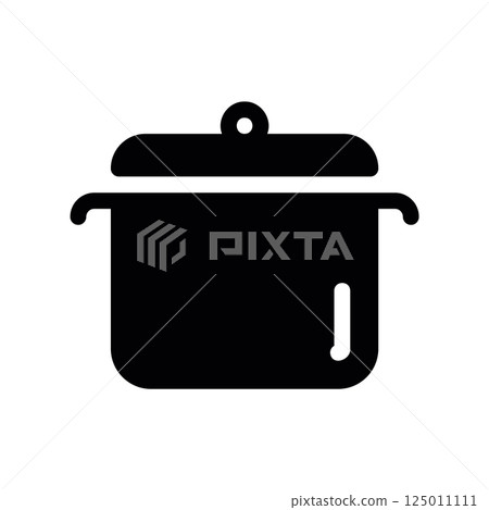 Monochrome Cooking Pot Graphic Featuring Lid and Dual Side Handles Set 125011111