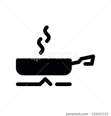 Frying Pan Icon without Lid Showing Steam Rising Above Gas Flame Art 125011113