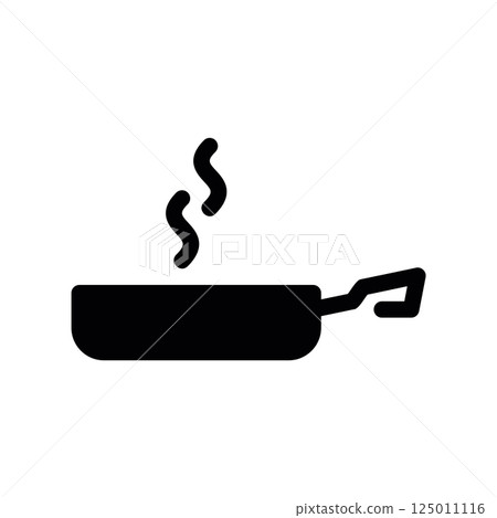 Black Frying Pan Icon Showing Steam Rising, Indicating Hot Contents 125011116