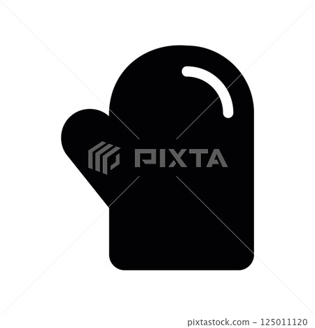 Black Silhouette Icon Depicting a Protective Oven Mitt for Kitchen Use 125011120