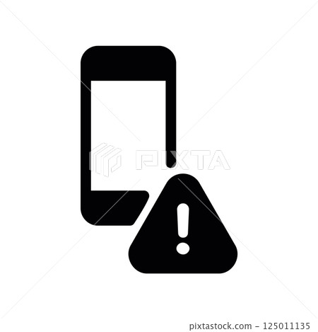 Mobile Phone Displaying a Warning Triangle with Exclamation Mark Alert 125011135