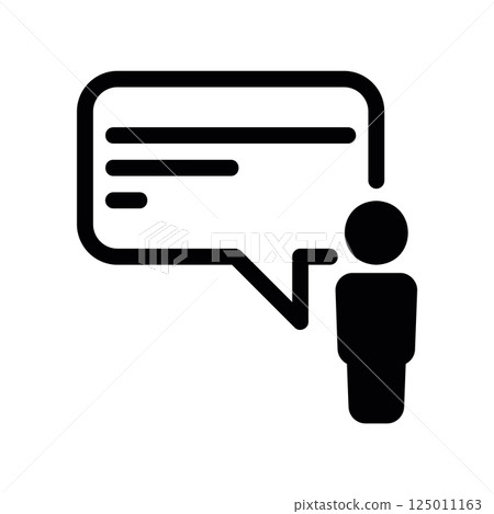 Person Standing Beside a Large Speech Bubble Filled with Text Lines Person Standing Beside a Large Speech Bubble Filled with Text Lines 125011163