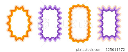 Retro wave pattern frame set. Scalloped rectangle and ellipse border collection. Wavy edge shapes in 80s style for decoration, text box, copy space, poster, banner. Vintage wiggly element pack. Vector Retro wave pattern frame set. Scalloped rectangle and ellipse border collection. Wavy edge shapes in 80s style for decoration, text box, copy space, poster, banner. Vintage wiggly element pack. Vector 125011372