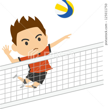Illustration of a male volleyball player spiking the ball 125011750