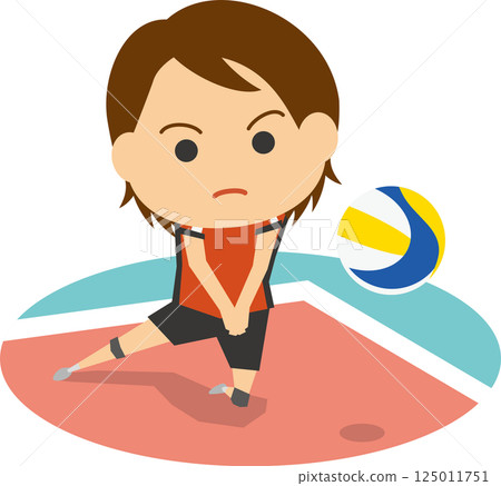 女排運動員接球的插圖 女排運動員接球的插圖 125011751