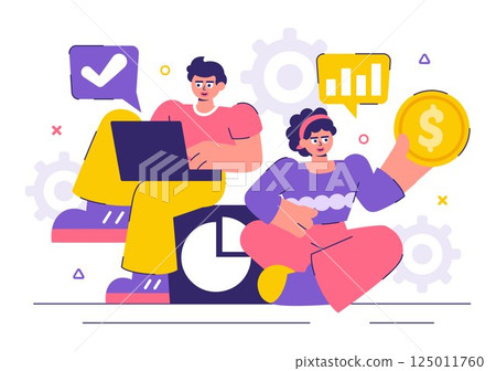 Market Research and Analysis Vector Illustration with Team Management and Analytics for Creating Data Statistics in a Flat Style Cartoon Background Market Research and Analysis Vector Illustration with Team Management and Analytics for Creating Data Statistics in a Flat Style Cartoon Background 125011760