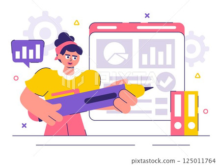 Market Research and Analysis Vector Illustration with Team Management and Analytics for Creating Data Statistics in a Flat Style Cartoon Background 125011764