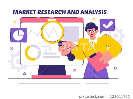 Market Research and Analysis Vector Illustration with Team Management and Analytics for Creating Data Statistics in a Flat Style Cartoon Background Market Research and Analysis Vector Illustration with Team Management and Analytics for Creating Data Statistics in a Flat Style Cartoon Background 125011765