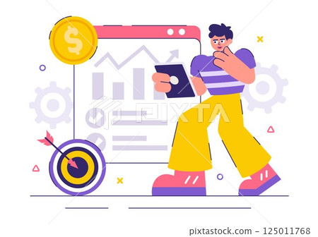 Market Research and Analysis Vector Illustration with Team Management and Analytics for Creating Data Statistics in a Flat Style Cartoon Background 125011768