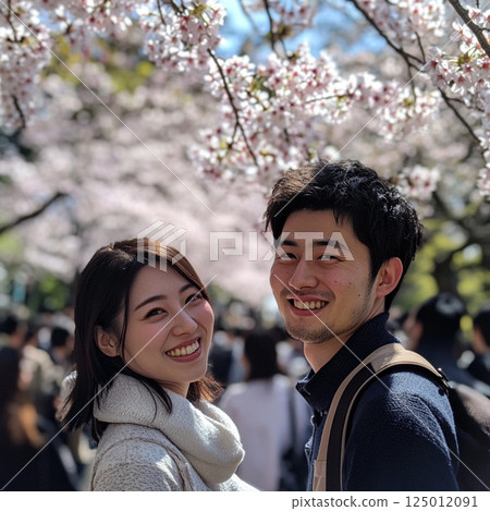 Couple under the cherry blossom tree 125012091