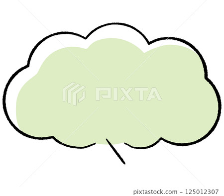 Simple speech bubble with hand-drawn line drawing style, fluffy cloud tail, straight line, center right, stylish color 125012307