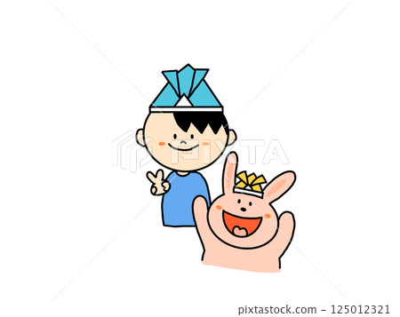 A child wearing a helmet and a rabbit A child wearing a helmet and a rabbit 125012321