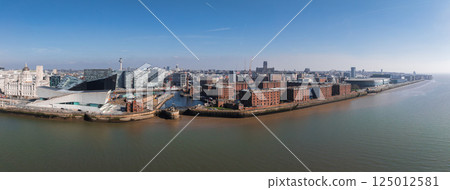 Aerial view of Liverpool featuring the Royal Liver Building, Albert Dock, Museum of Liverpool, Liverpool Cathedral, and the River Mersey waterfront. Aerial view of Liverpool featuring the Royal Liver Building, Albert Dock, Museum of Liverpool, Liverpool Cathedral, and the River Mersey waterfront. 125012581