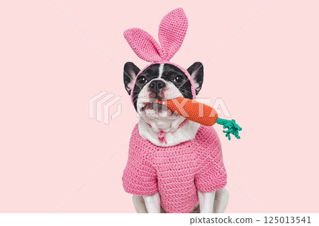 Cute puppy, felt carrot and knitted bunny ears 125013541