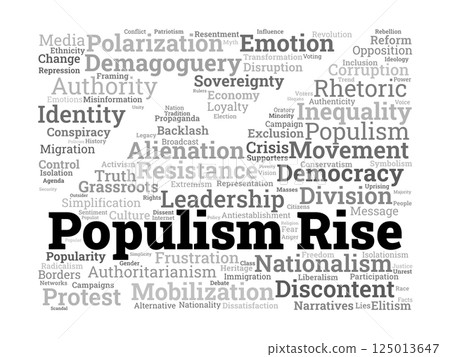 Populism Rise Word Cloud. Visual Overview of Key Terms in Modern Political Movements 125013647